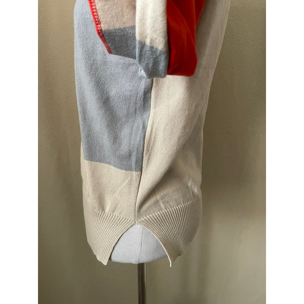 Women's Tan/Gray/Red Color Block Long Sleeve Knit Shirt - Picture 10 of 11
